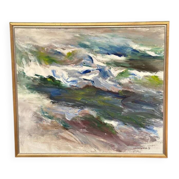 Large Original Swedish Oil on Canvas – “Abstract Composition” by Johny Colebring – 1978 – Signed – Vintage & Framed – 83×73 cm