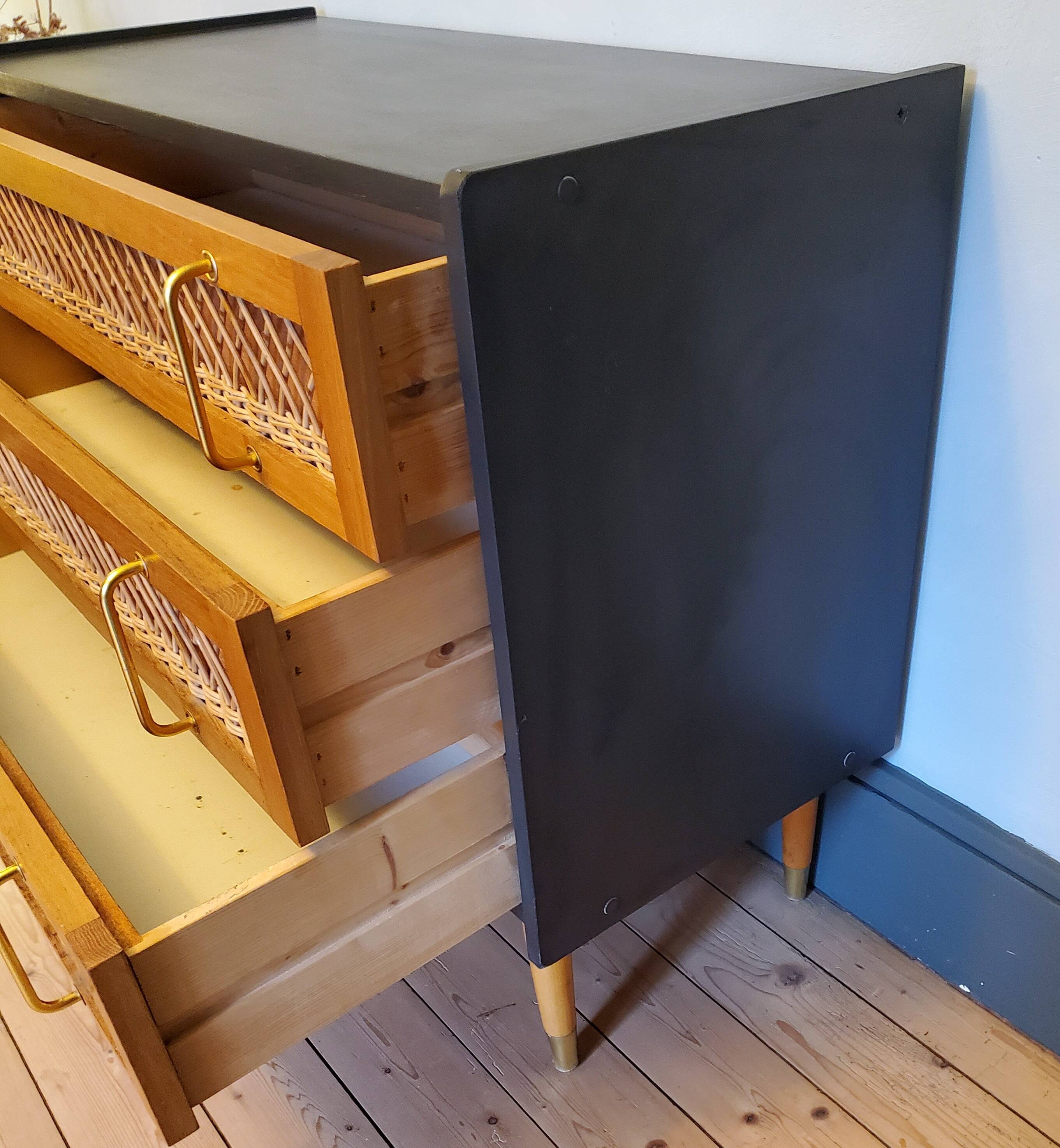 60's wood and rattan dresser