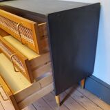 60's wood and rattan dresser