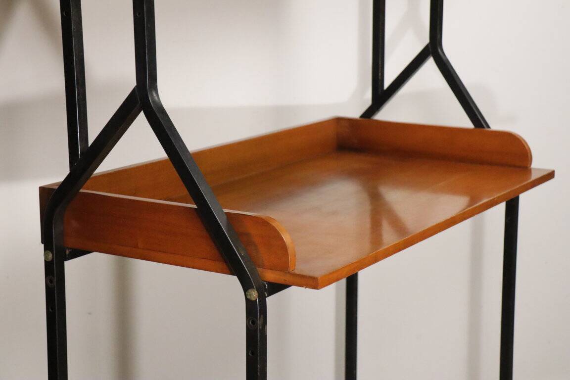 Vintage desk with modular bookcase in wood and metal, 1960