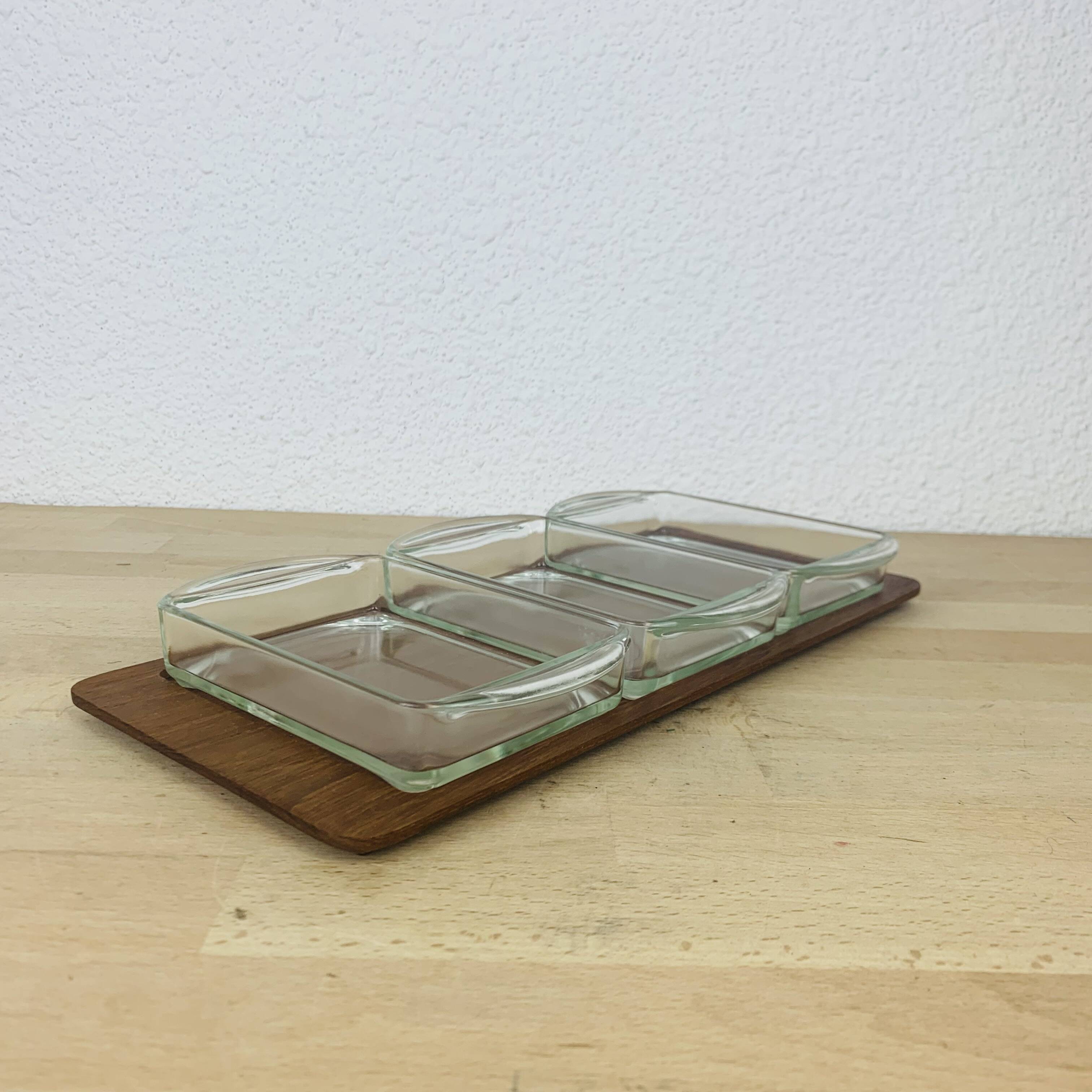 Scandinavian teak and Danish glass aperitif tray 60's