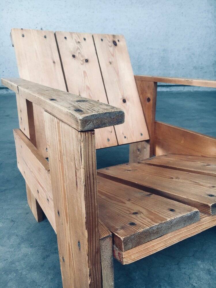 The Stijl Movement Dutch Pine Crate Chair attributed to Gerrit Rietveld, 1960s