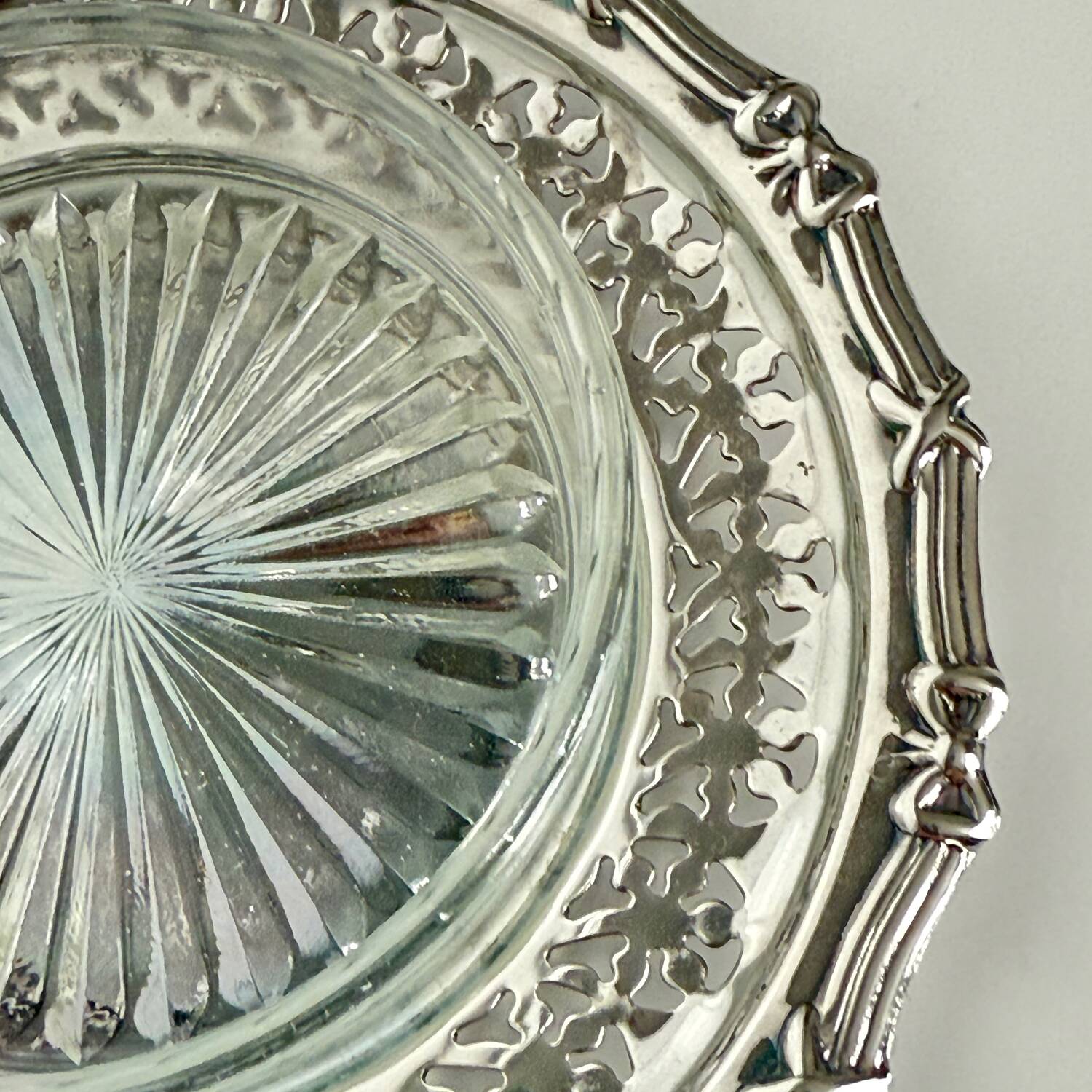 Silver metal ramekin with glass insert, ribbons, bows