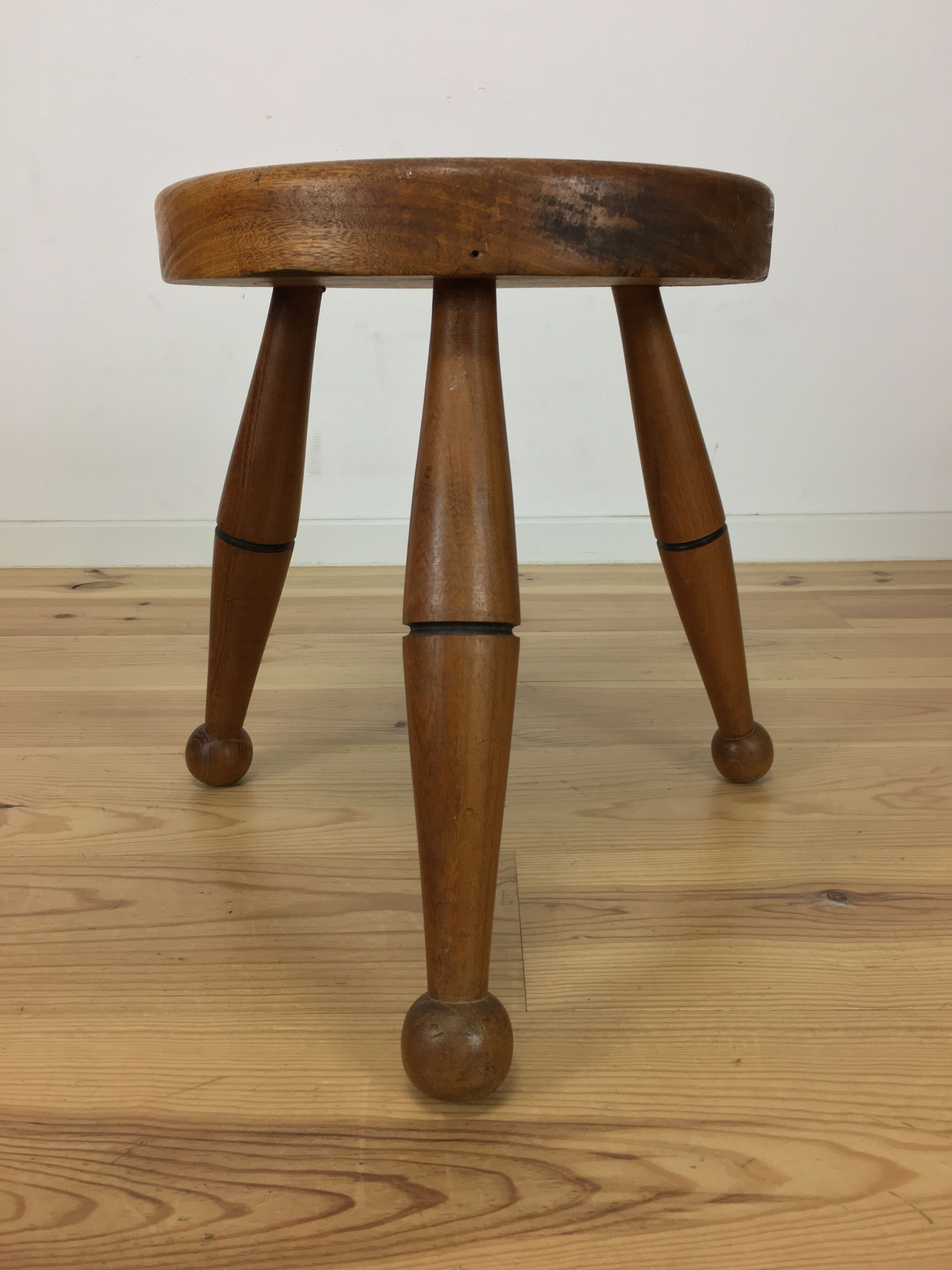 Art deco solid oak tripod stool