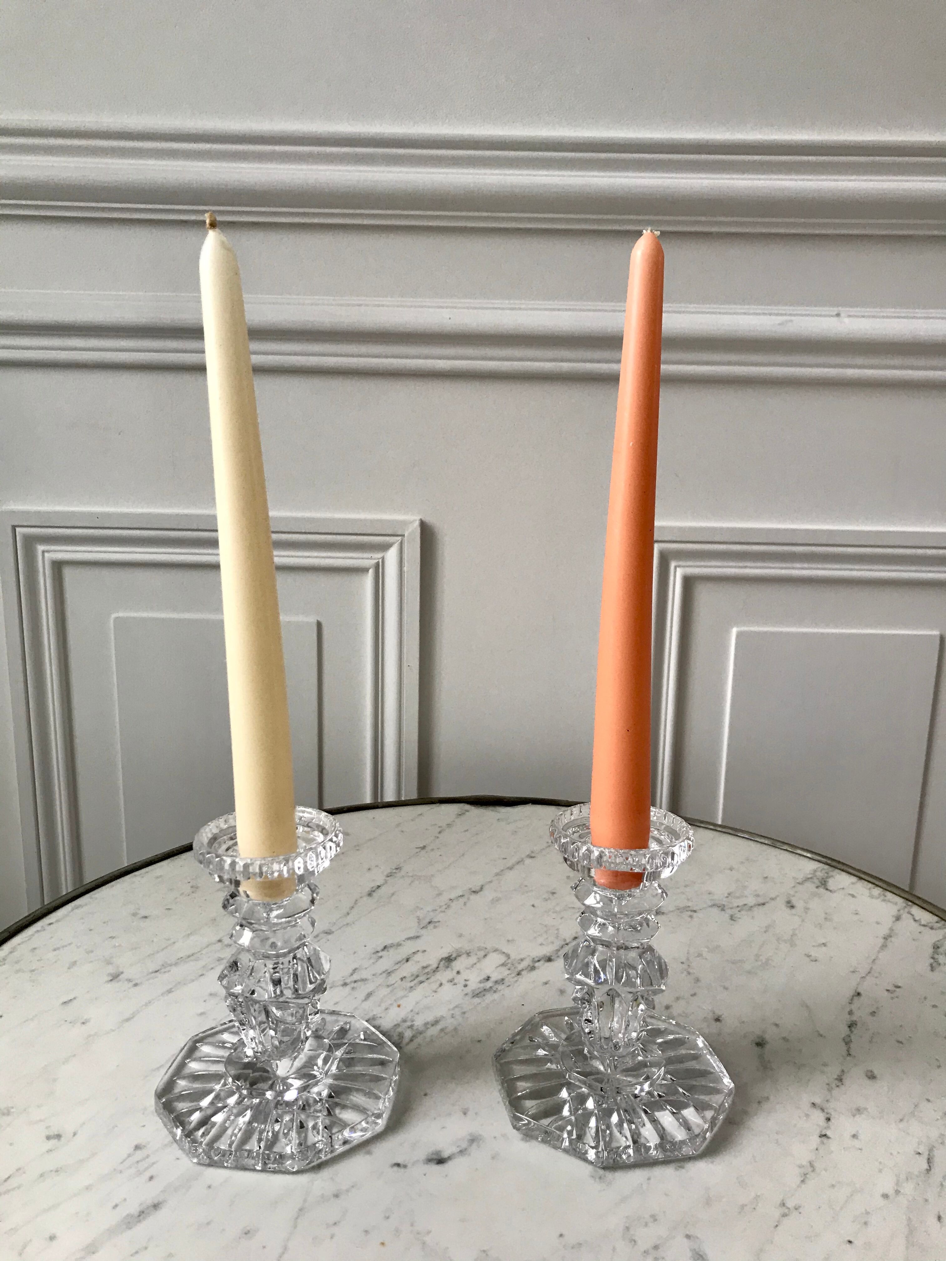 Duo of vintage crystal candle holders
