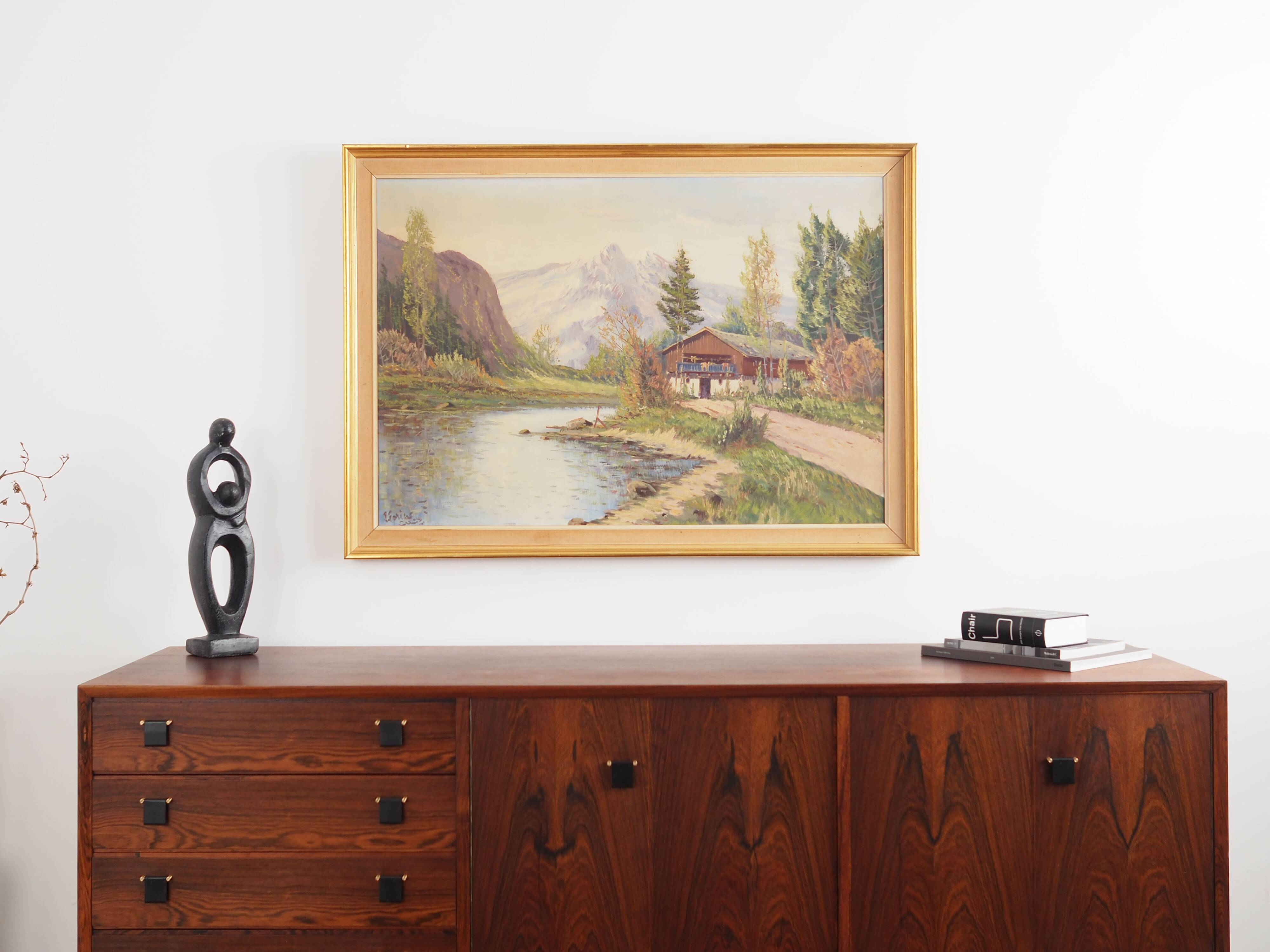 Painting „The Chalet at the Mountain Stream”, Scandinavian design, 1970s
