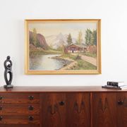Painting „The Chalet at the Mountain Stream”, Scandinavian design, 1970s
