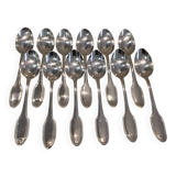 12 silver plated dessert spoons, goldsmith Alfenide, St LXVI pearls