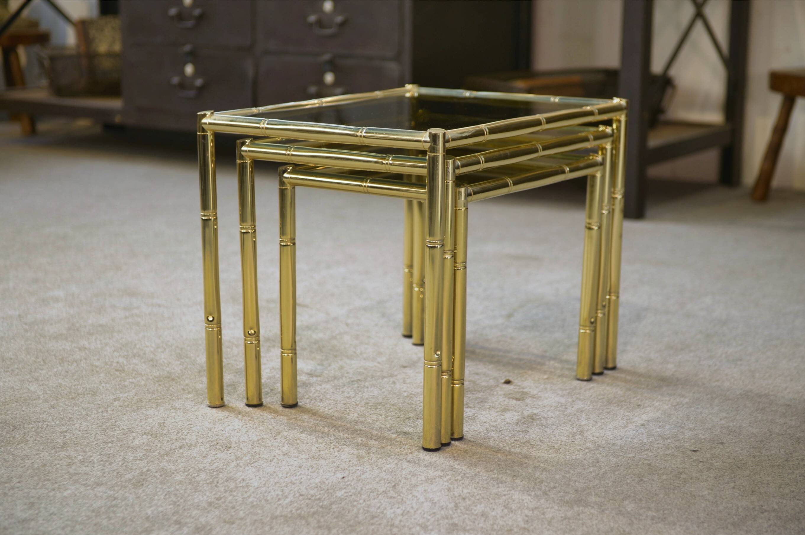 Bamboo imitation brass nesting tables 1980s