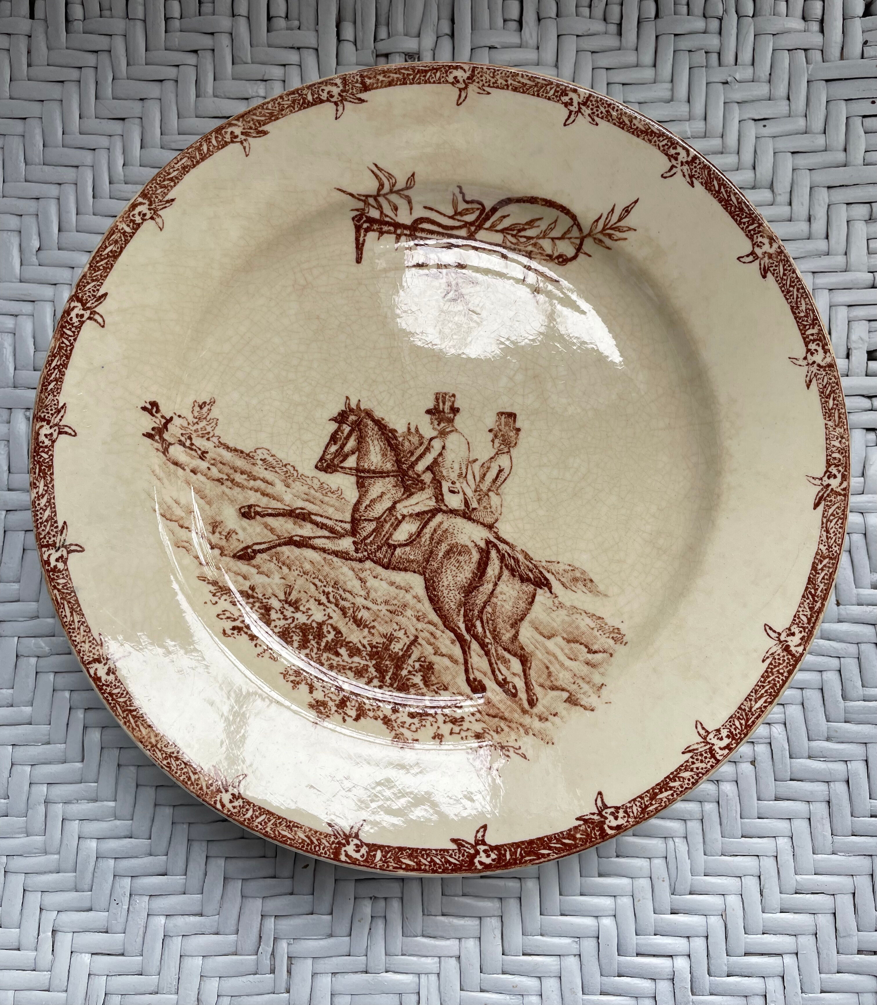 Flat plates iron earth hunting scene vieillard
