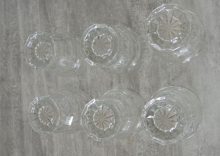 6 faceted glass cups