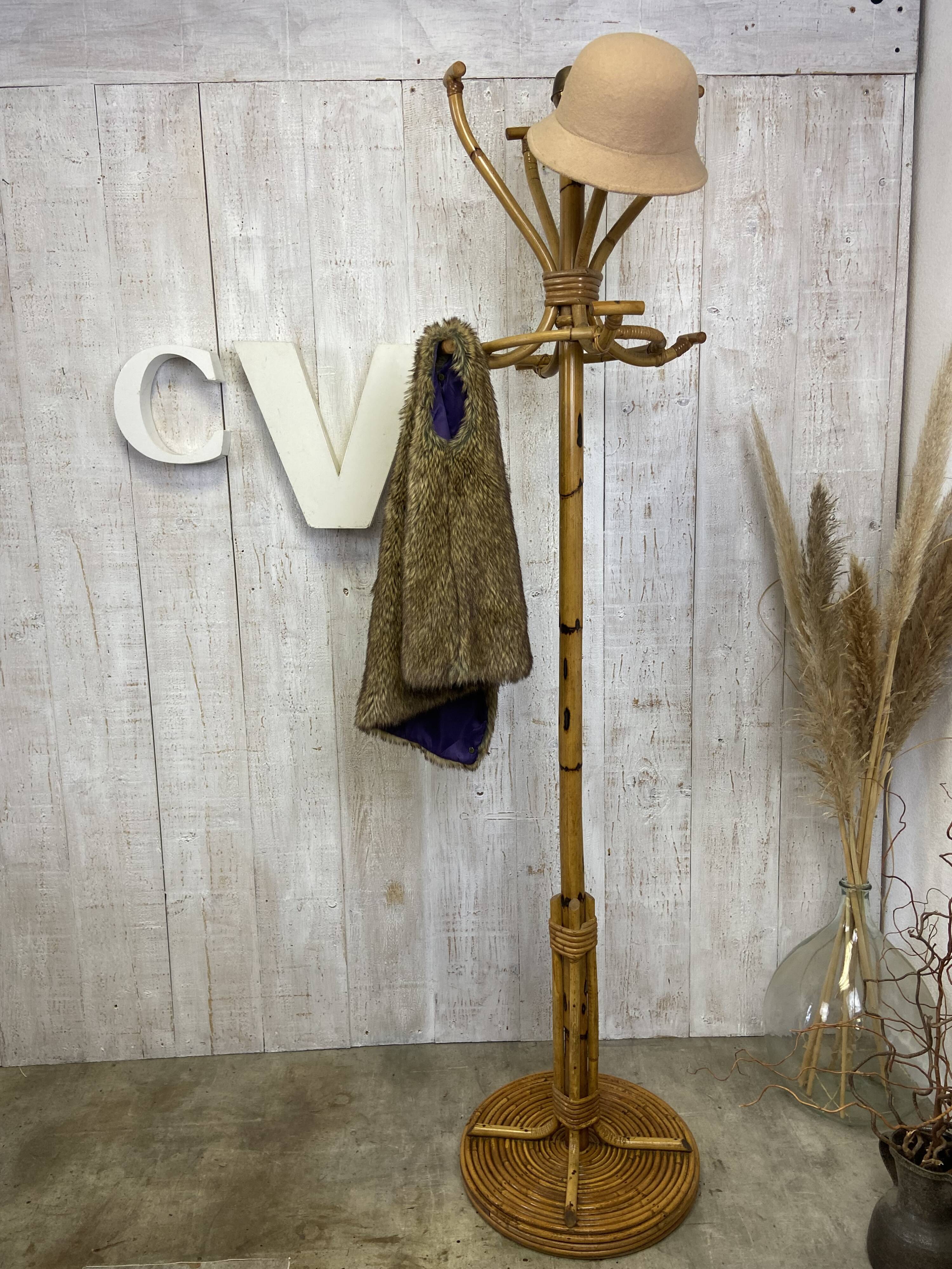 Vintage rattan coat rack