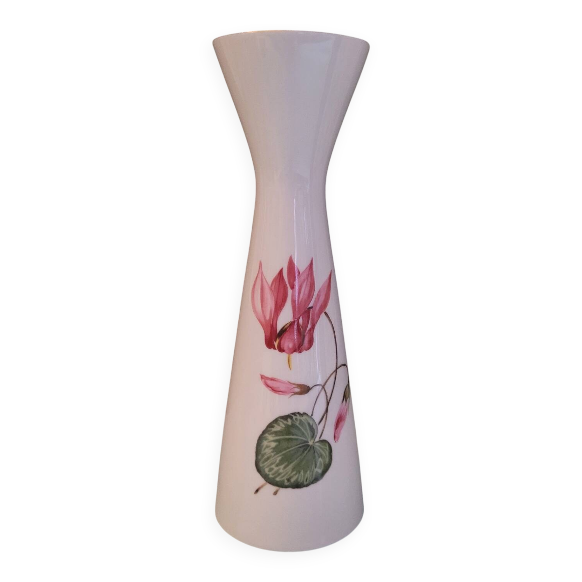 Vase en porcelaine Floss Bavaria, décor floral cyclamen – Allemagne, a