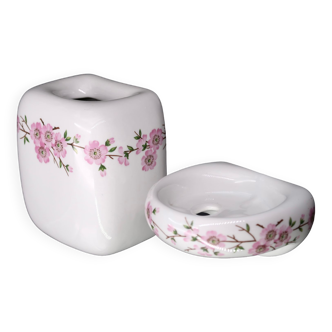 Toothbrush holder and cup in Paris porcelain, 60s