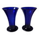 Pair of cobalt blue vases in blown glass, handmade.