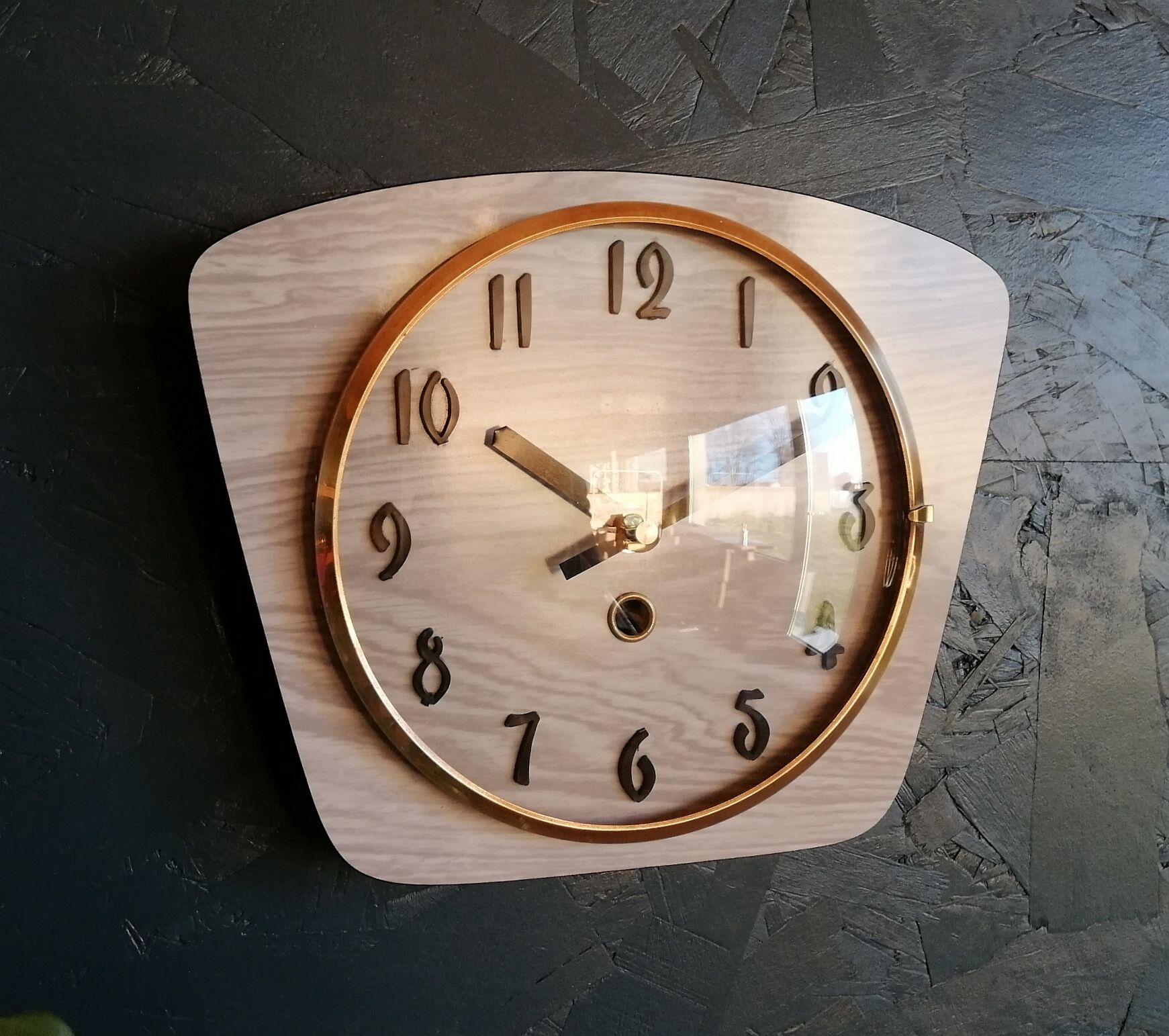 Vintage formica clock silent wall clock "gray wood"