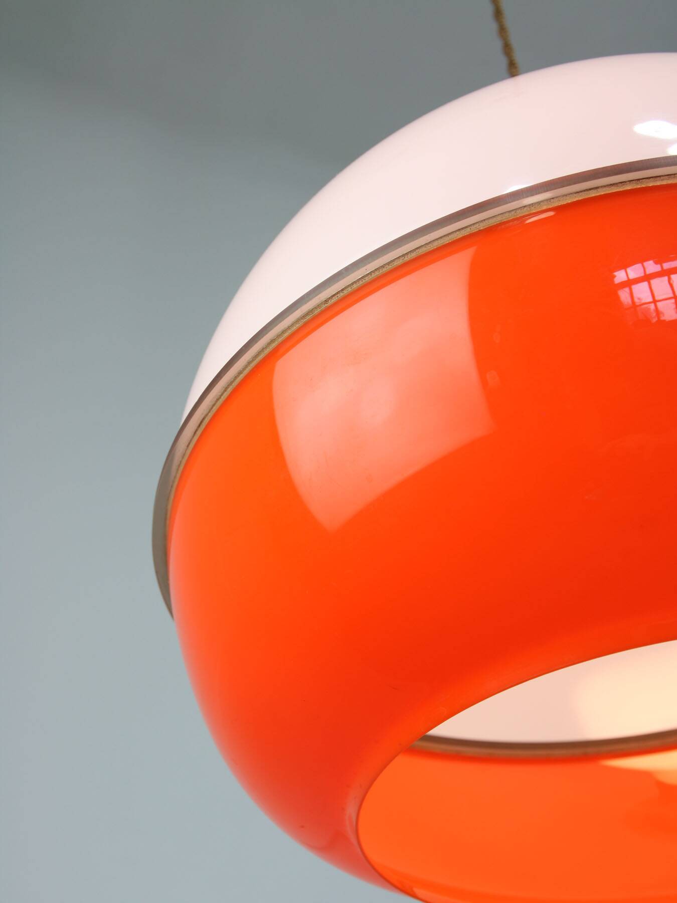 Space Age Italian Orange Plexiglass and Brass Pendant Lamp, 1970s