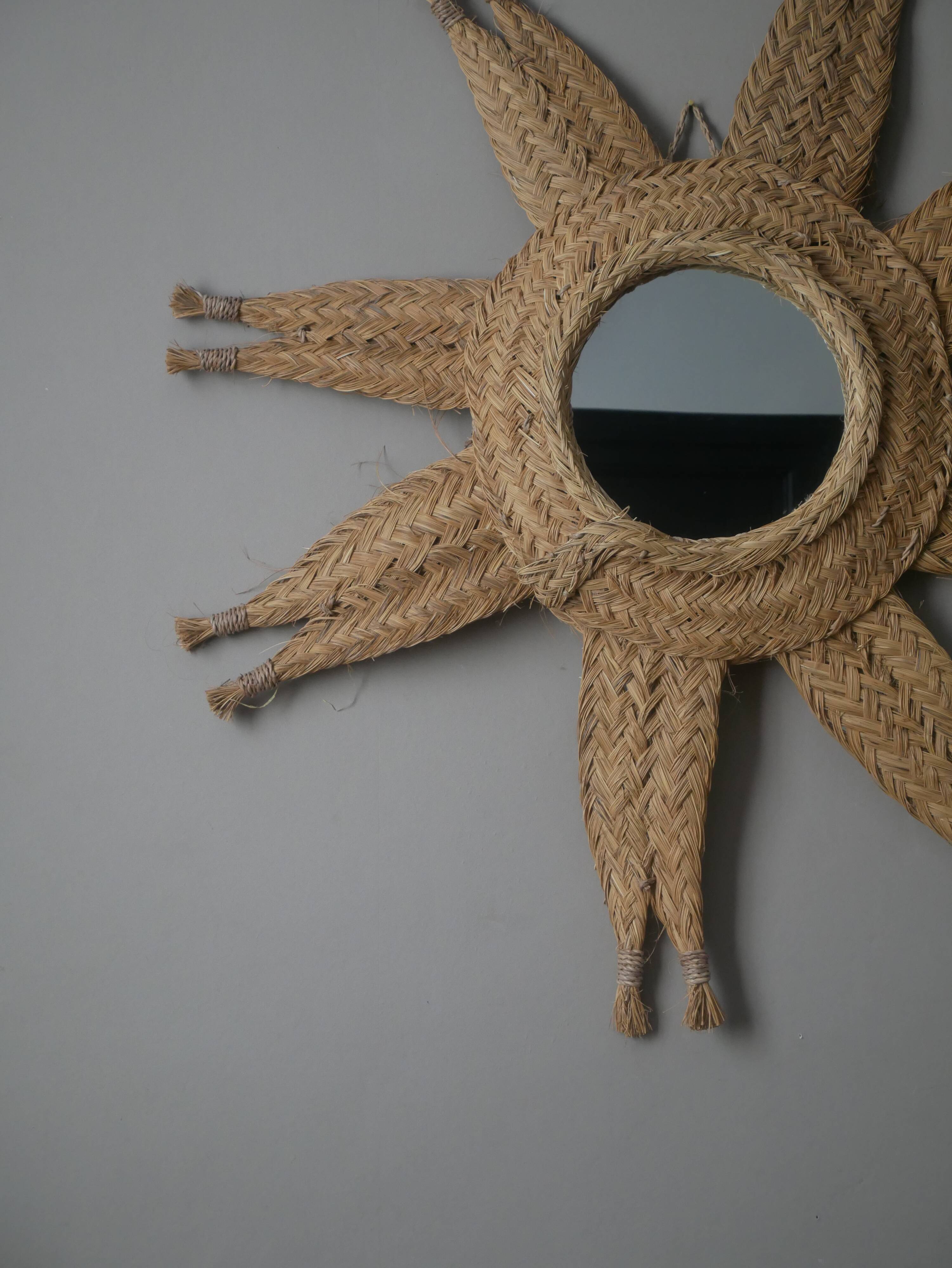 Sun mirror handmade woven straw ethnic bohemian tribal decoration