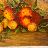 Table with apples, plums and apricots