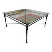 Large wrought iron and glass coffee table by Jacques Ducru