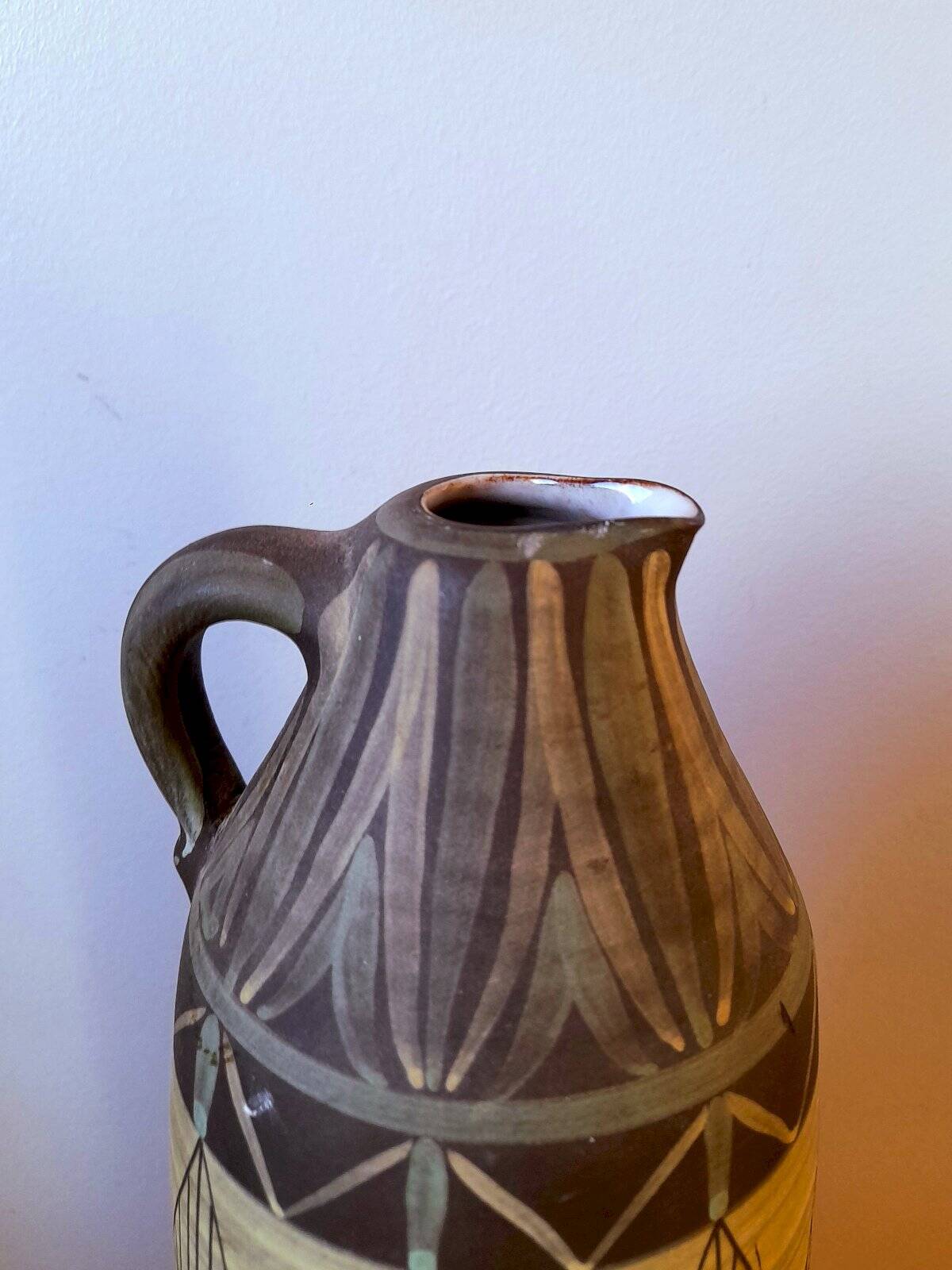Ceramic pitcher 1960, signed VBM geometric