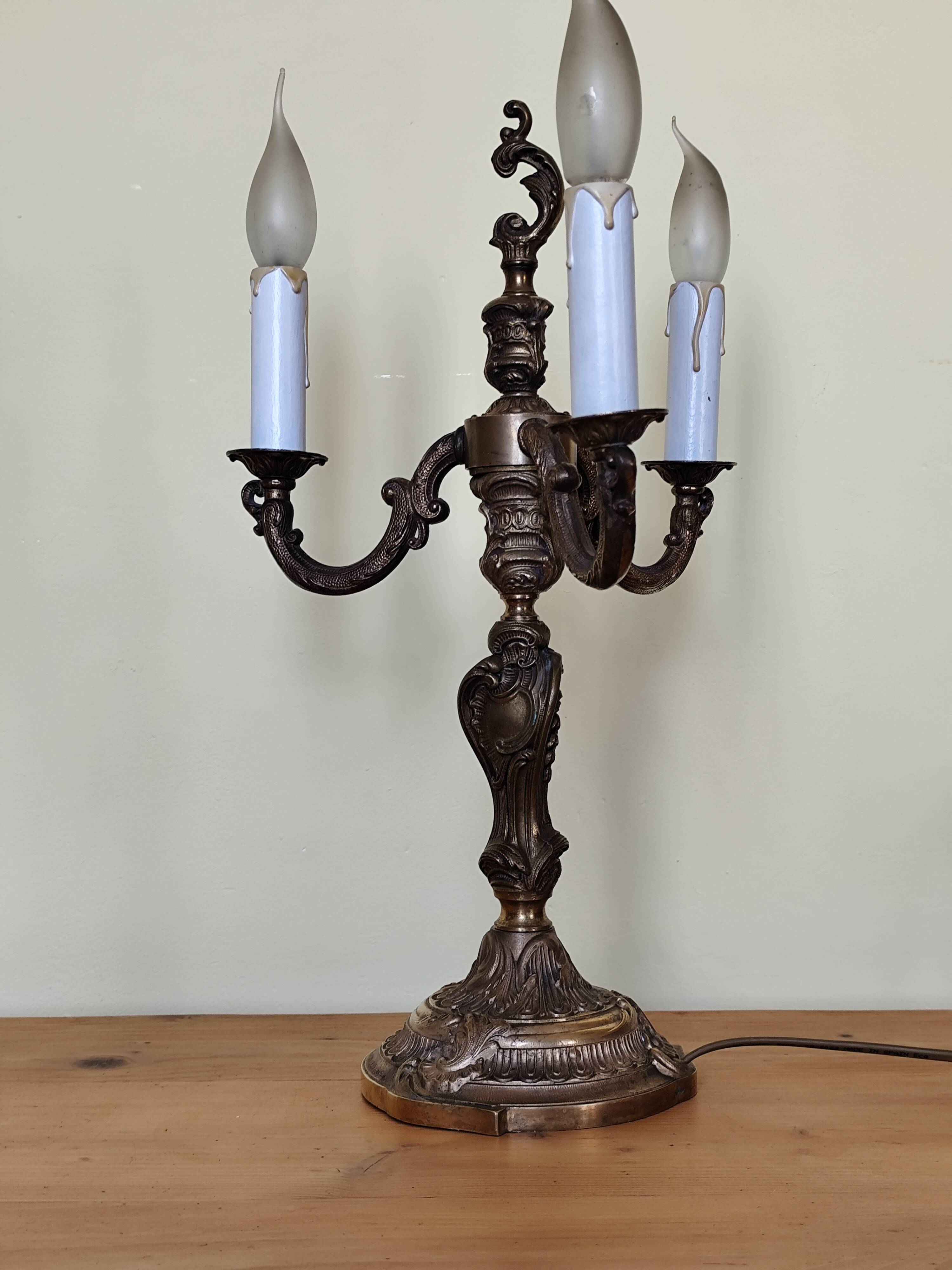 bronze 3-light chandelier, rococo style desk lamp