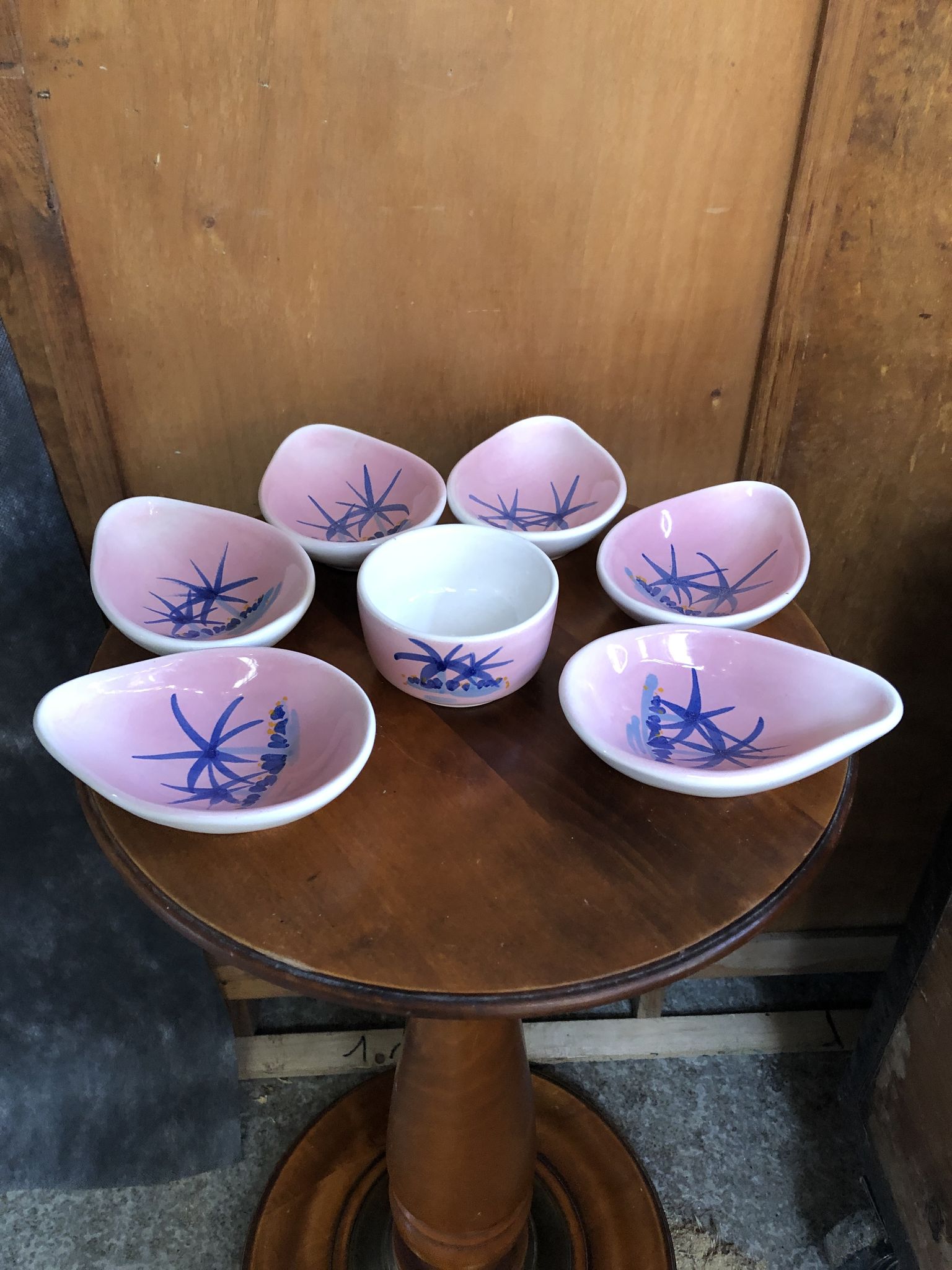 Ancien service apéro vallauris bol & 5 coupelles céramique rose