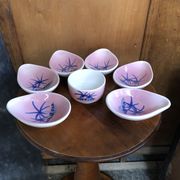 Ancien service apéro vallauris bol & 5 coupelles céramique rose