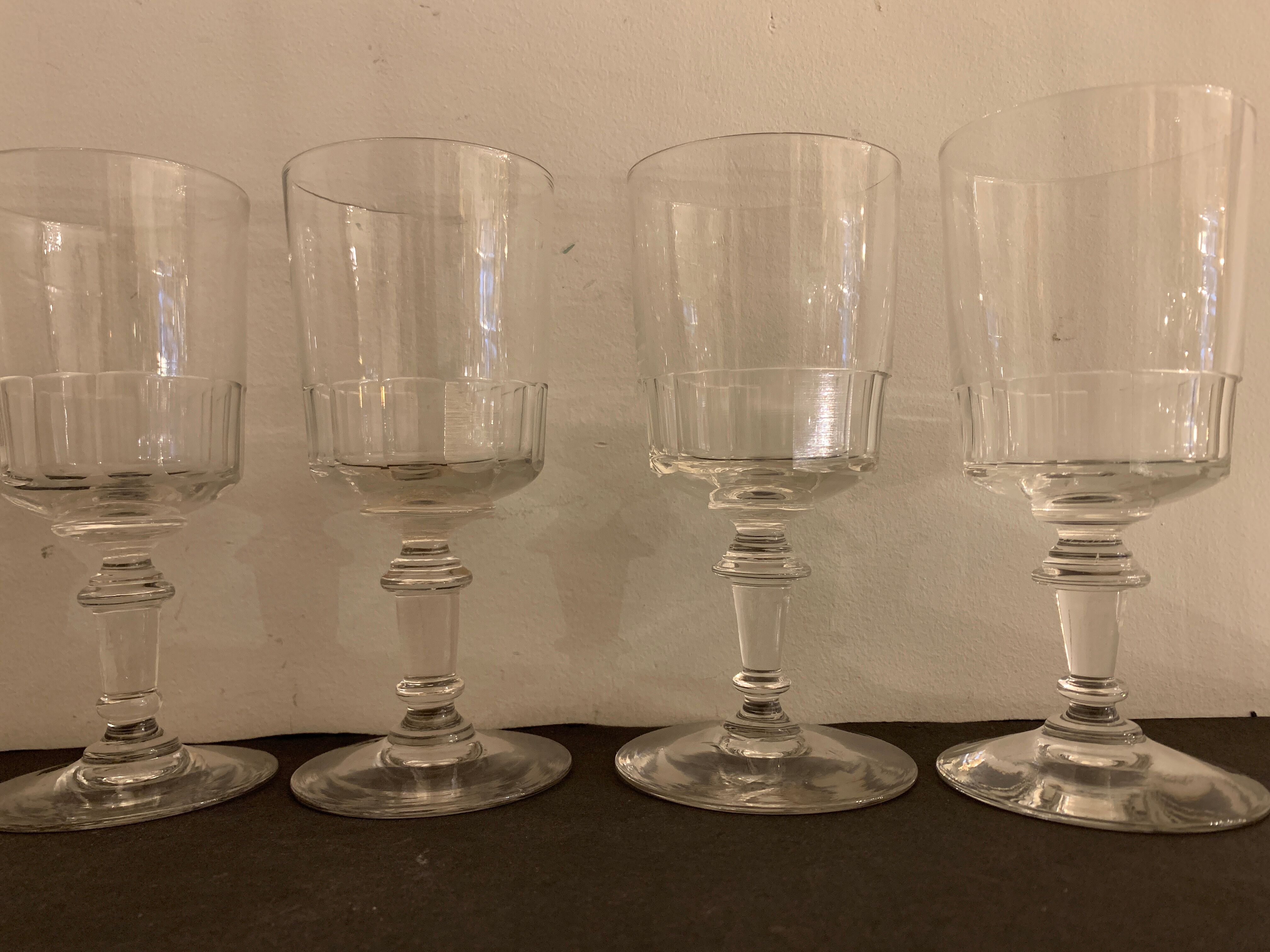 8 old blown glasses, with cut sides, Mirabeau model from Baccarat