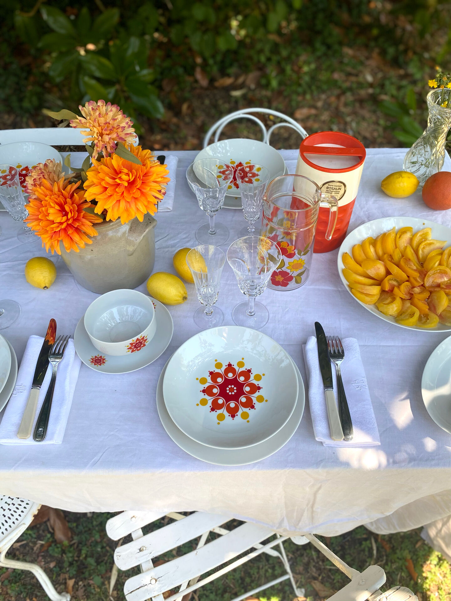 Service de table vintage Winterling, 20 pièces, décor pop années 70