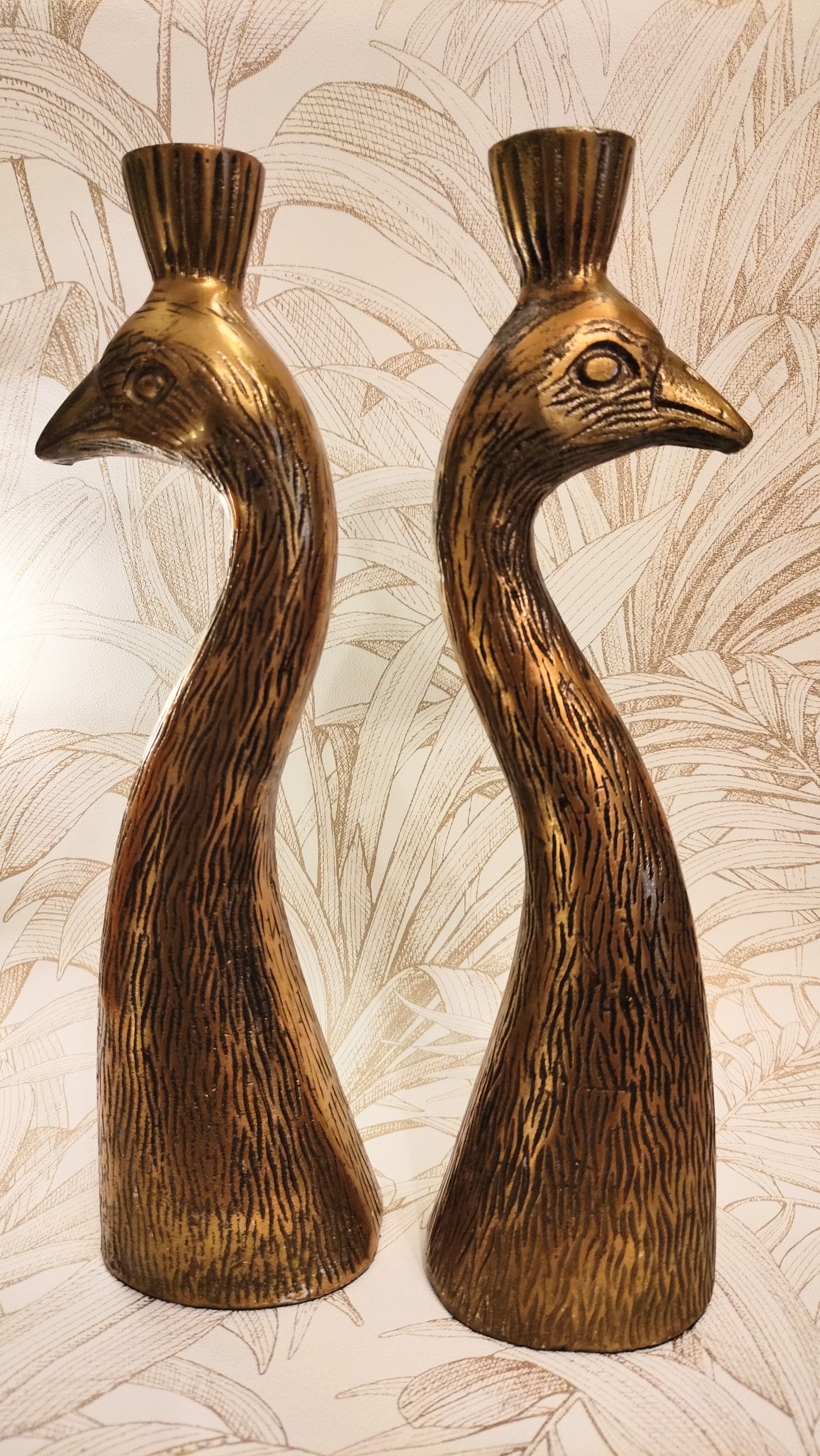 Golden candle holder art deco style peacock head