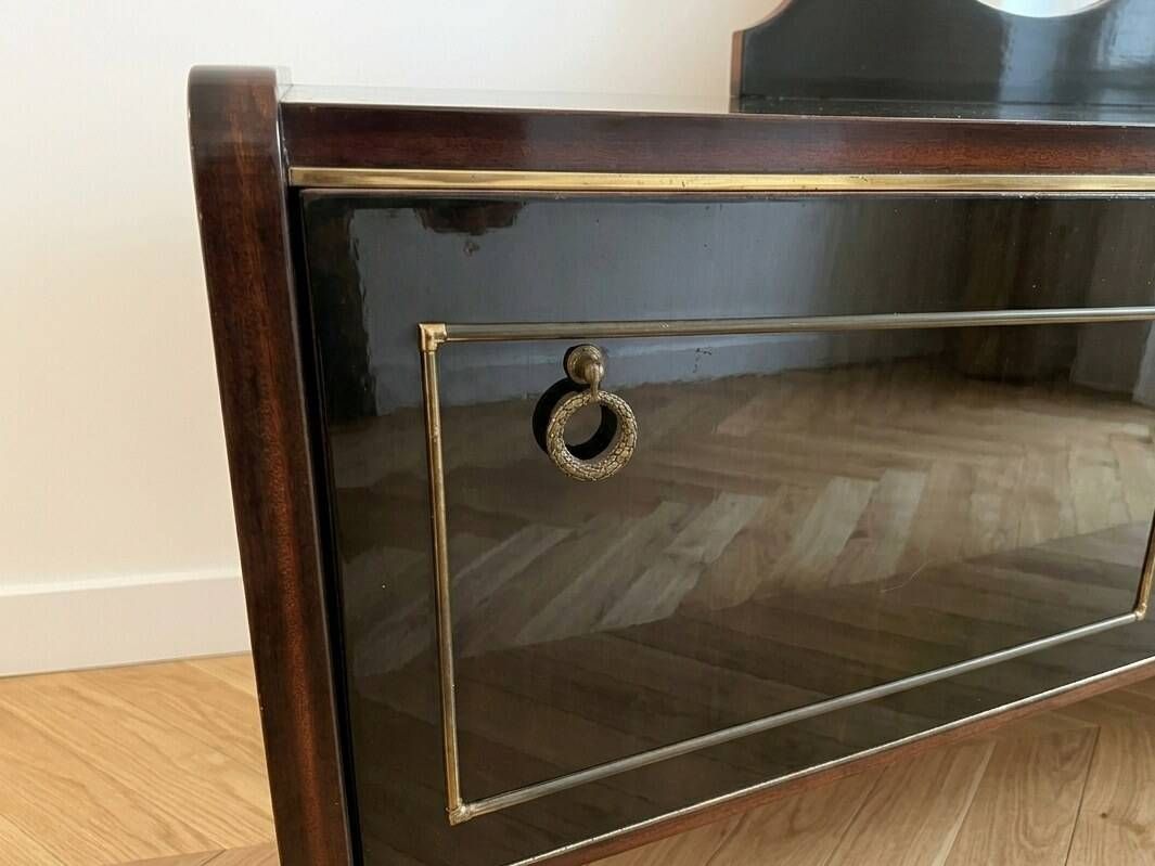 Art Deco dressing table in black lacquered wood with mirror