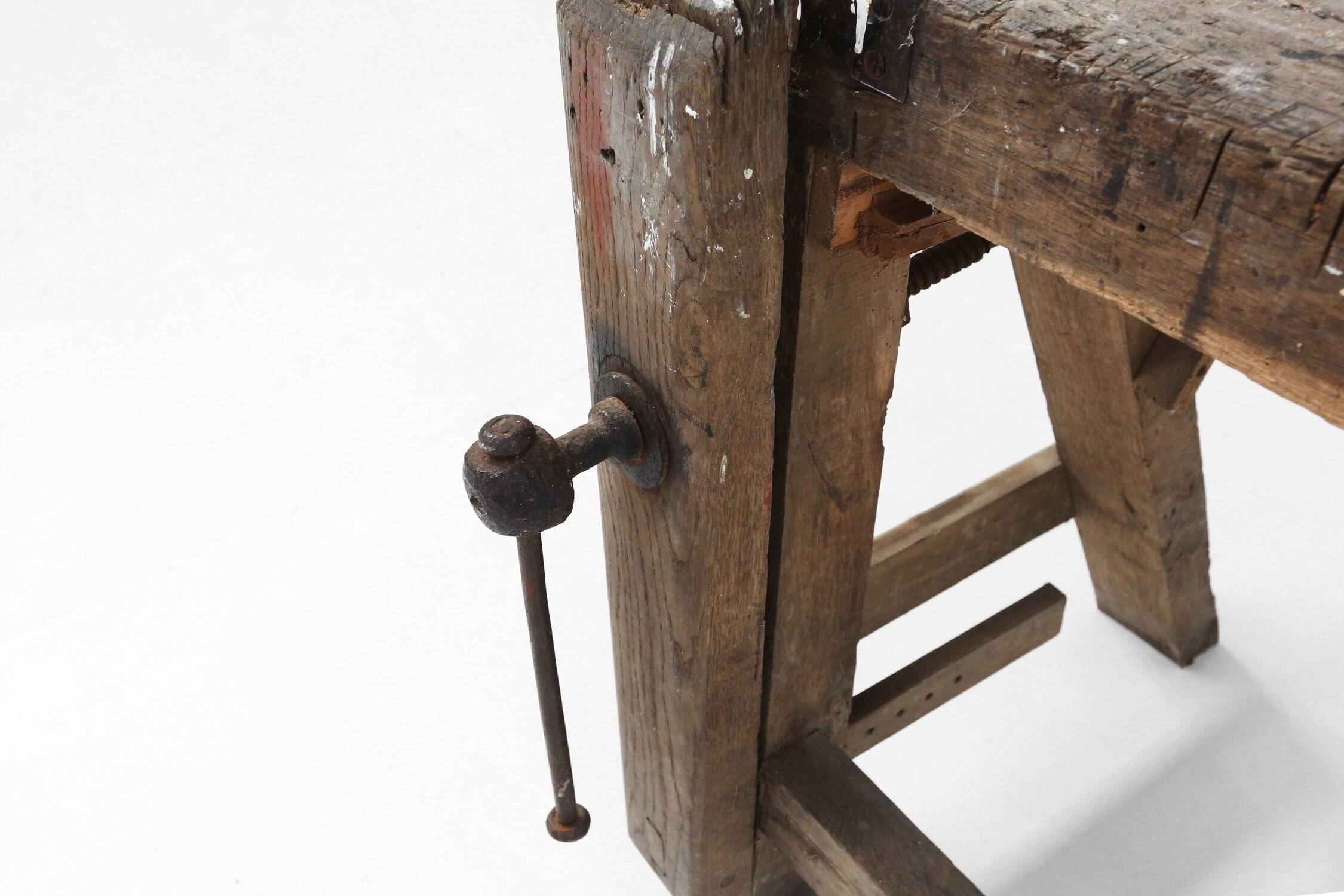 Industrial solid oak Workbench, Belgium ca. 1900
