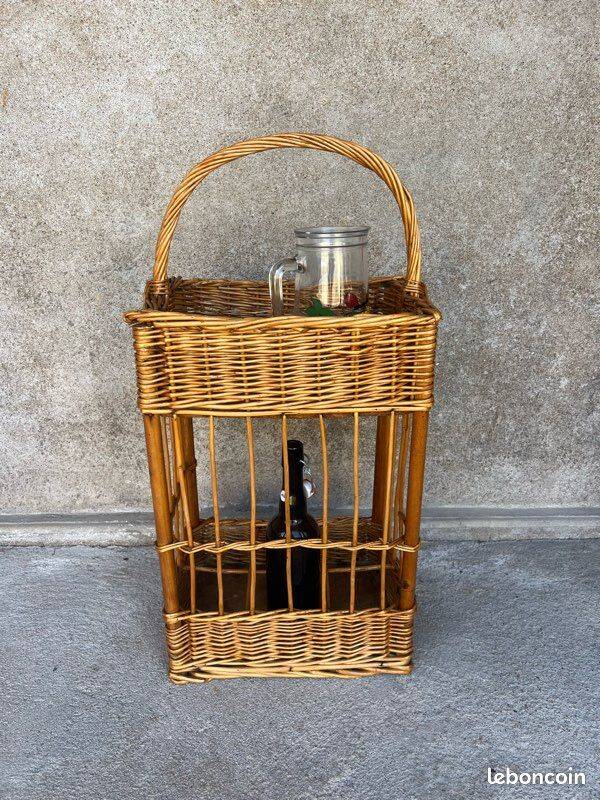 Vintage wicker bottle rack