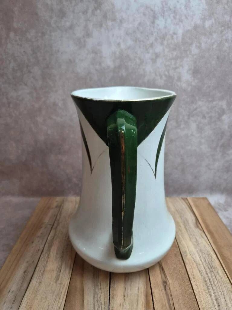 Vintage Art Deco toilet jug – Green and gold geometric design – Vintage vase