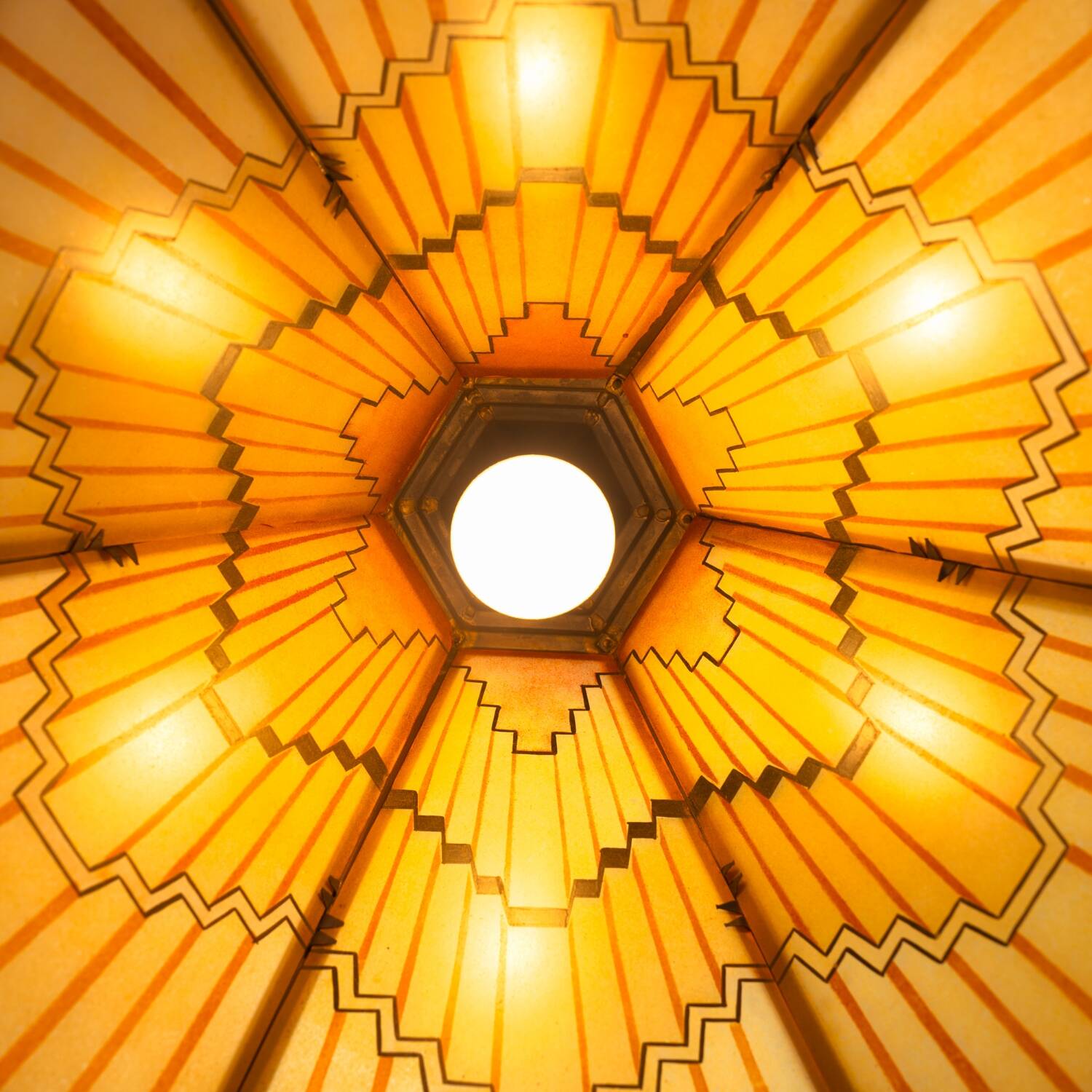 Art Deco Amsterdam school painted glass chandelier, the netherlands, 1930s