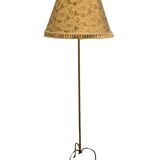 Brass tripod floor lamp with golden pompom lampshade 1960