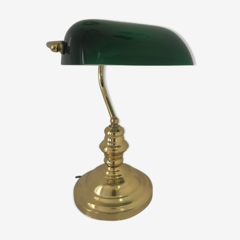 Ancienne lampe de banquier en laiton abat jour en opaline vert