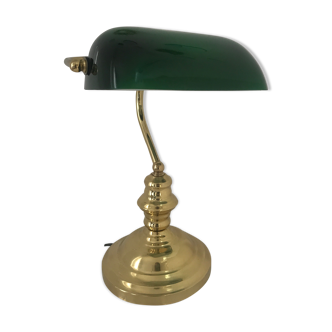 Former banker lampshade in opaline green brass lamp