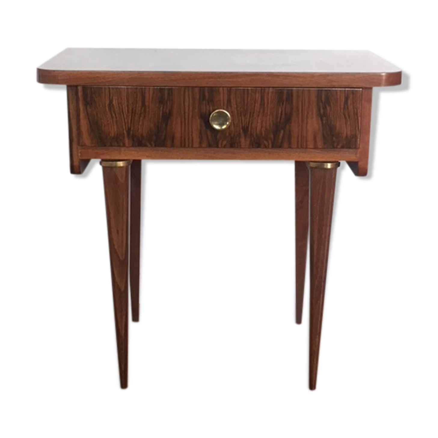 Walnut and brass bedside table
