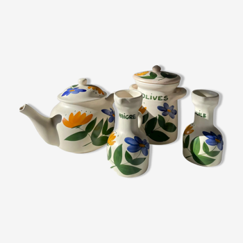 Set of Poteries du Marrais, teapot, oil, vinegar maker, olive pot