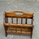 Vintage magazine rack, solid wood document holder with handle