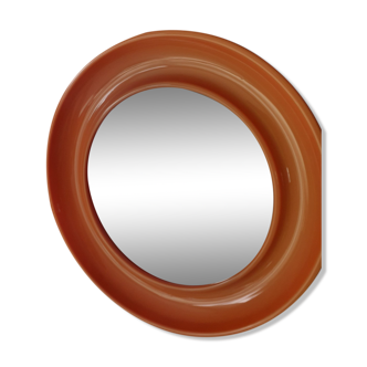 Italian orange round mirror from the 70s by Collezione SALC