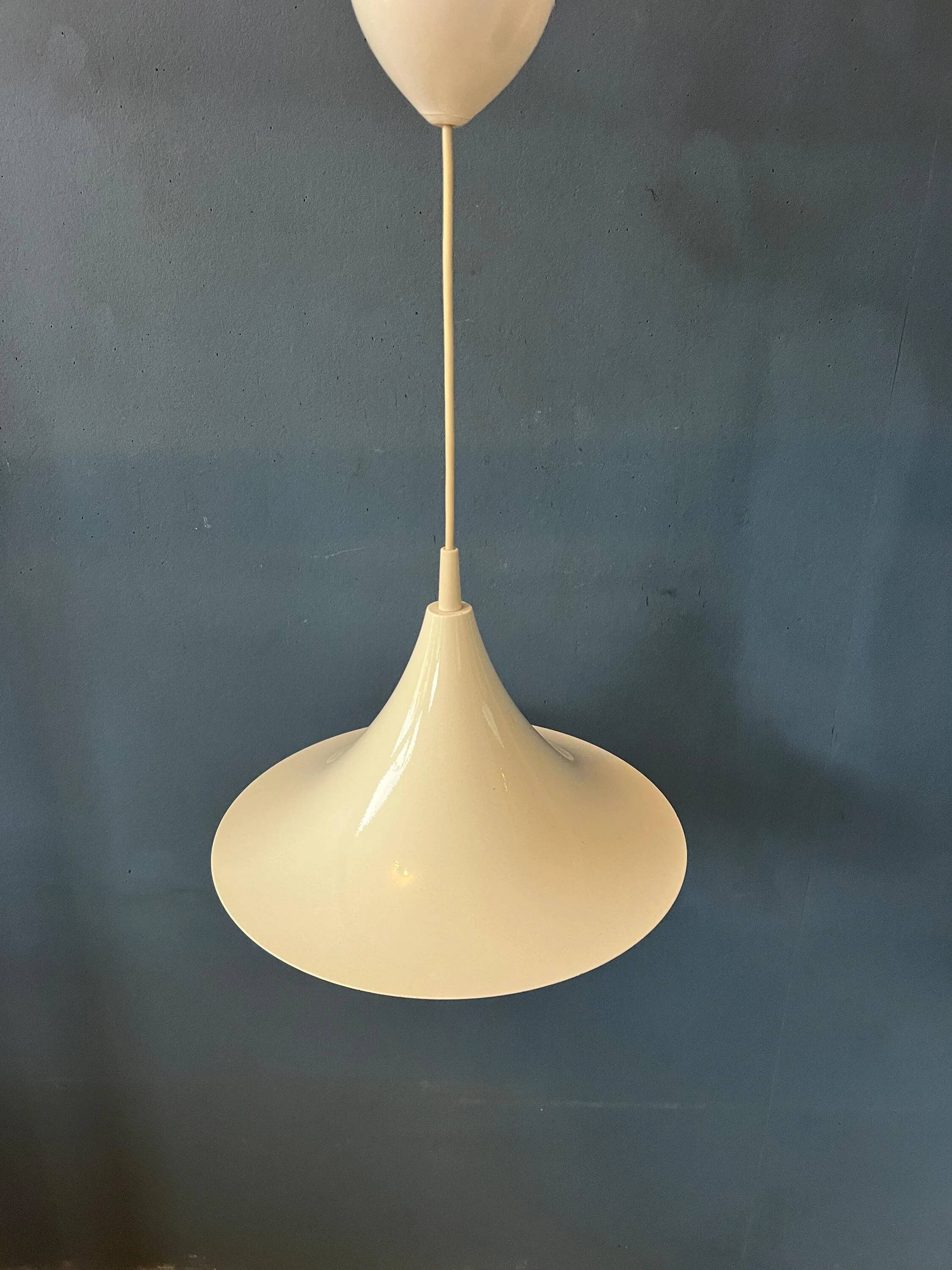 Vintage white glossy suspension Space Age "witch hat"