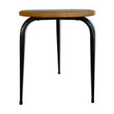 Tabouret tripode en métal et assise bois massif