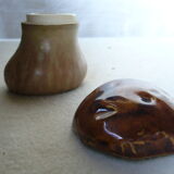 Signed ceramic mustard pot in the shape of a cep