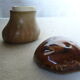 Signed ceramic mustard pot in the shape of a cep