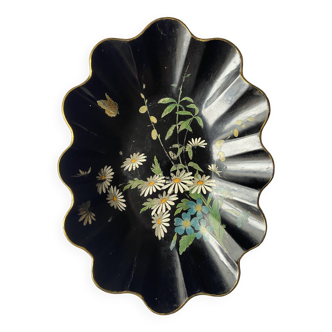Corbeille Napoléon III en carton bouilli - Décor fleurs et papillon