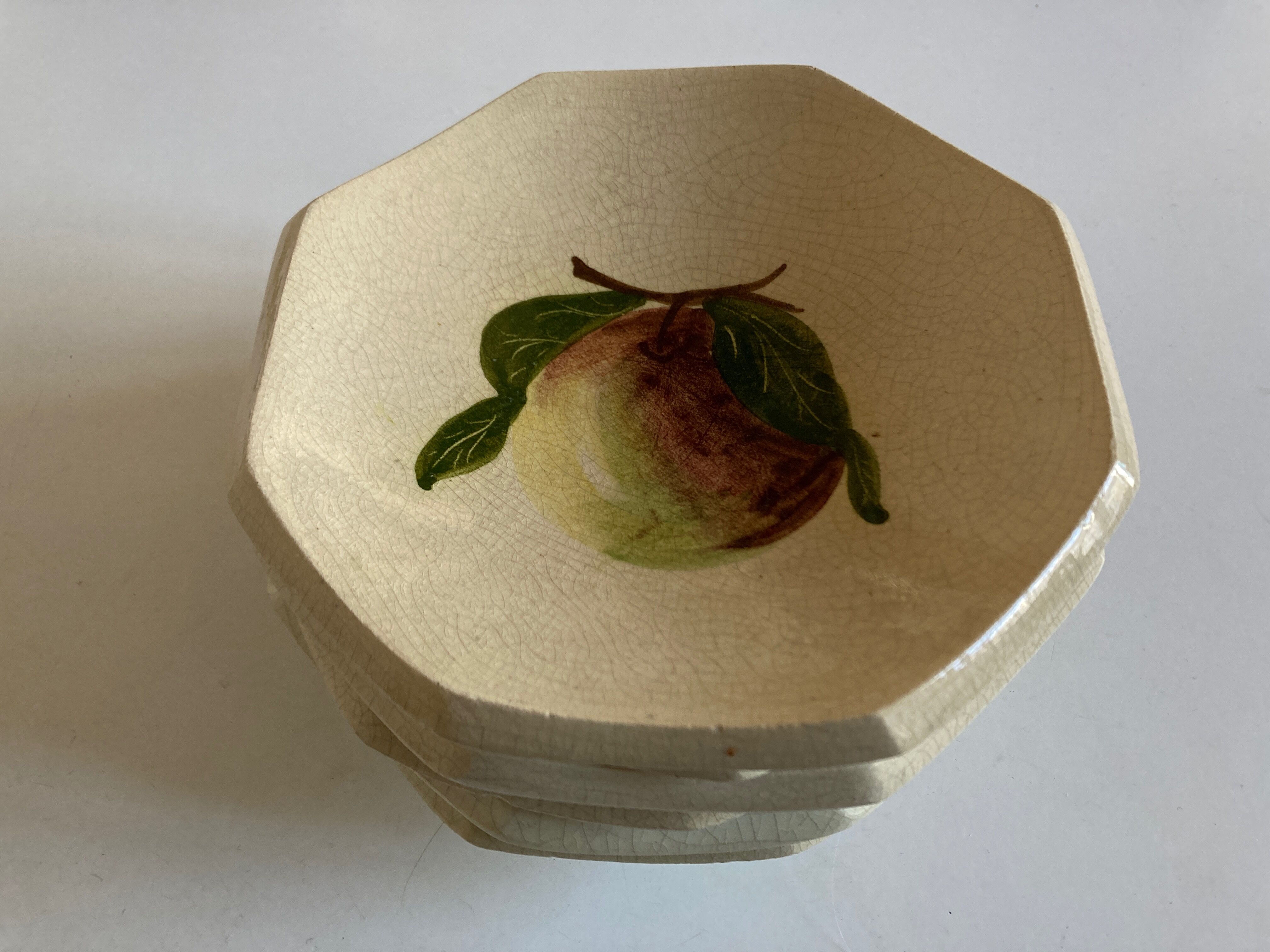 Set of 6 plates in mid-century fruit glazed clay