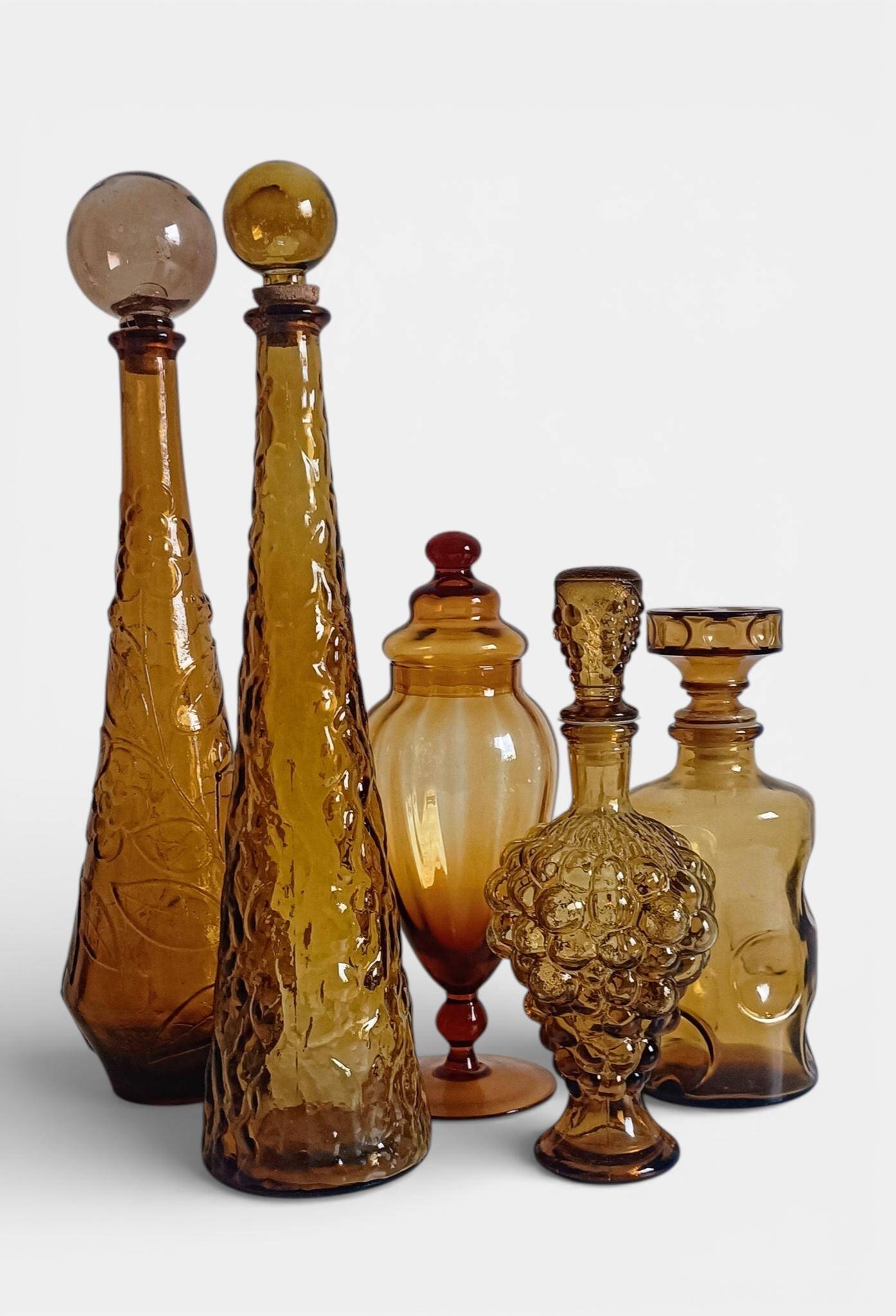 Empoli Amber Glass Decanter Set by Wayne Husted, Handmade in Italy